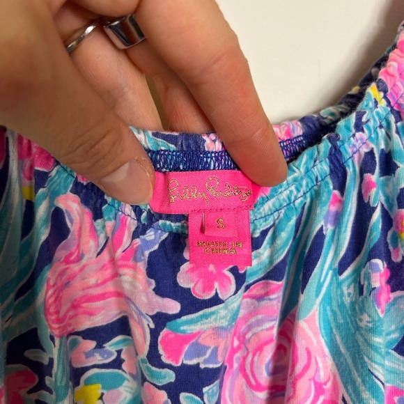 Lilly Pulitzer Floral Cotton Tiered Mini Dress S Bright Pink Blue Sundress - Picture 7 of 12